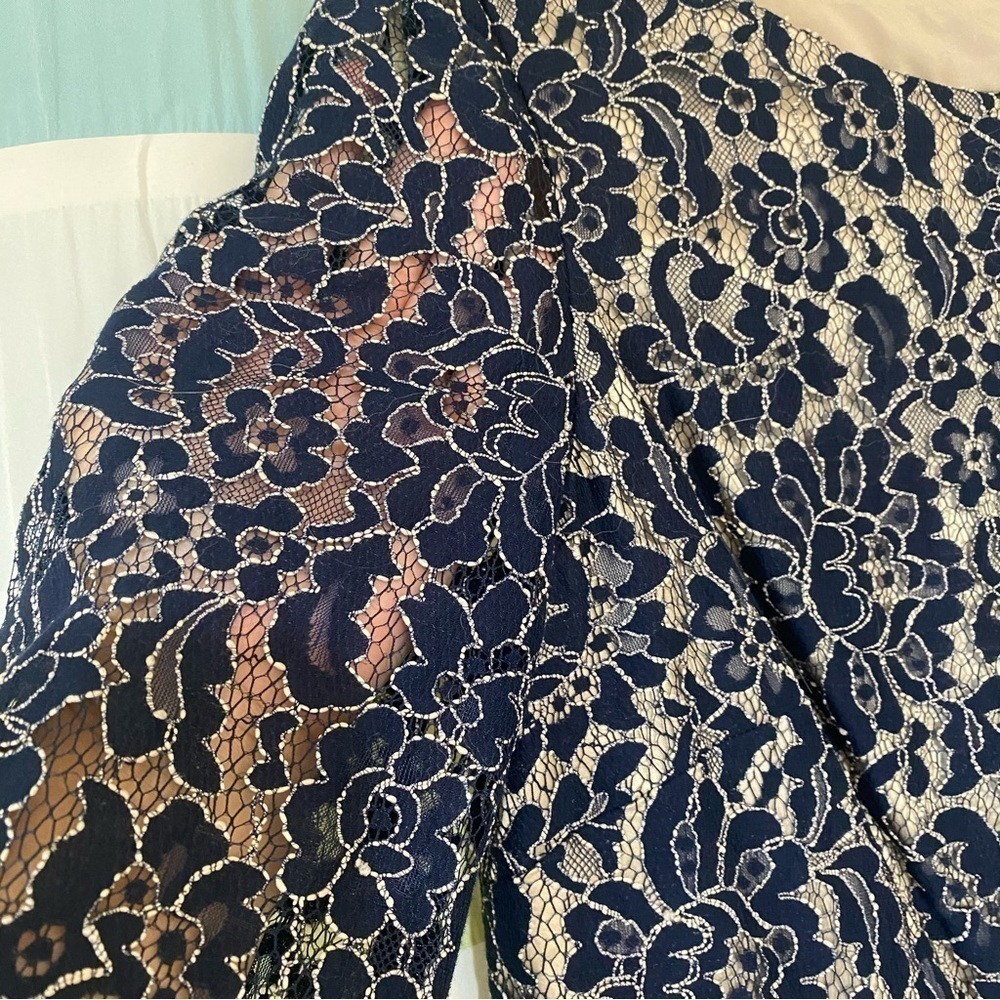 Eliza J Lace Beaded Cocktail Dress Navy Blue Sz 12 - Picture 4 of 11
